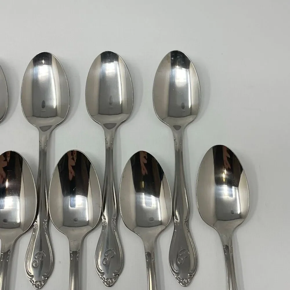 Lot of 16 Custom Craft Stainless Steel Flatware Spoon Spoons Korea Monogram P 6